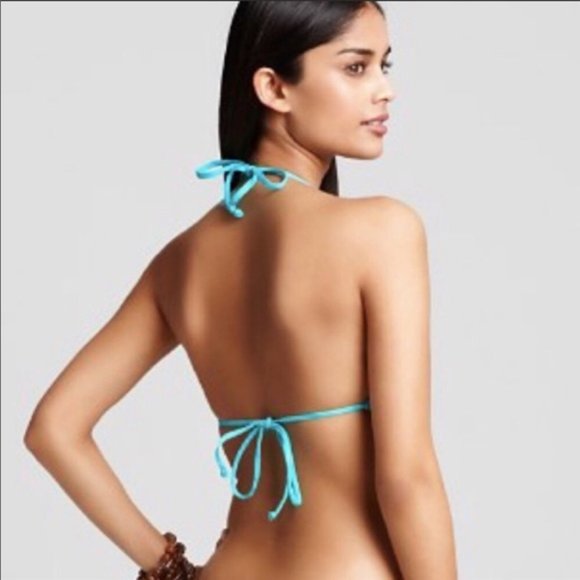 L*Space Audrey Aqua/Teal Fringe Halter Bikini - Picture 3 of 9